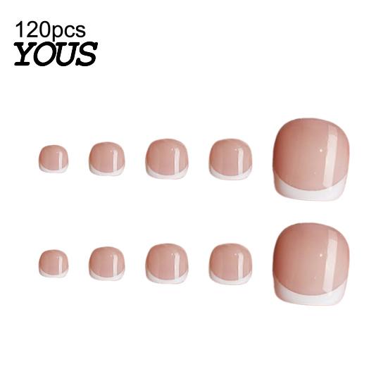 Stick-on Fake Toenails 120Pcs French Tip Press On for Women, Short Square Set Gel Nails, Reusable Removable Glue False Toe Nails DIY Pedicure