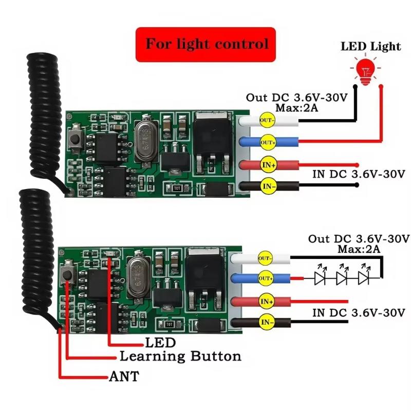 433MHz RF Wireless Remote Control 1CH Mini Relay Switch 3.6V-24V Energy Saving for LED Lamp Holiday Lighting Control