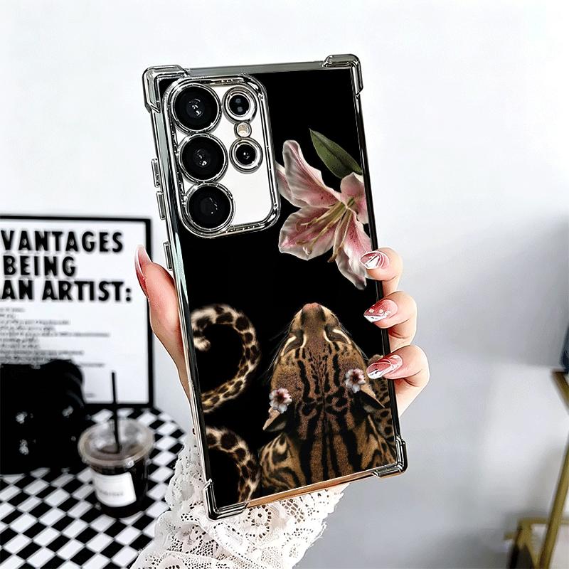 Pink Leopard Print Soft Phone Case For Samsung Galaxy S26 Ultra S25 Edge S24 FE S23 Plus S22 S21 + S20 Plating Anti-Fall Fundas