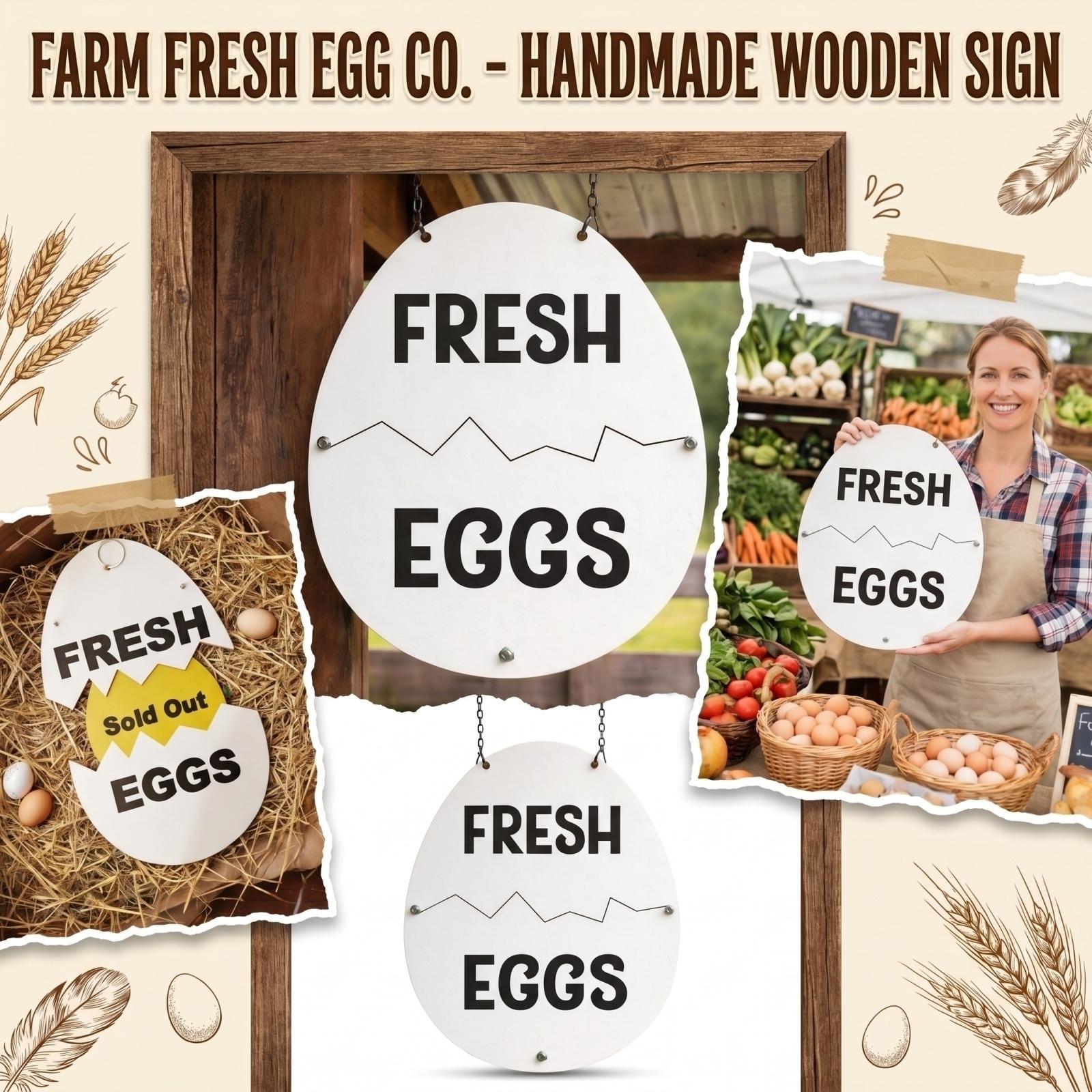 

Farm Fresh Eggs Wood Sign - Rustic Decor For Coop & Market One Size білий