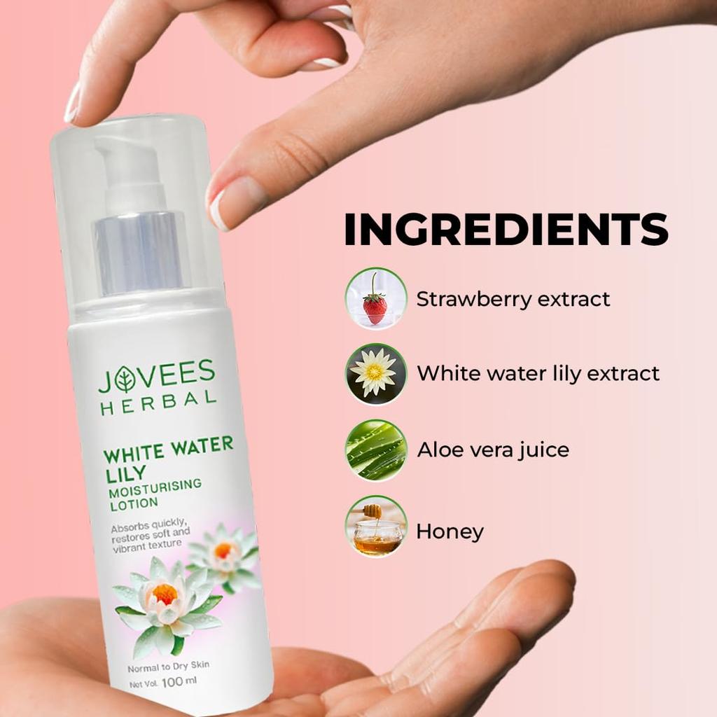 Jovees Herbal White Water Lily Moisturizing Lotion 100ml For Soft Hydrated Nourished Skin Lightweight Non-Sticky