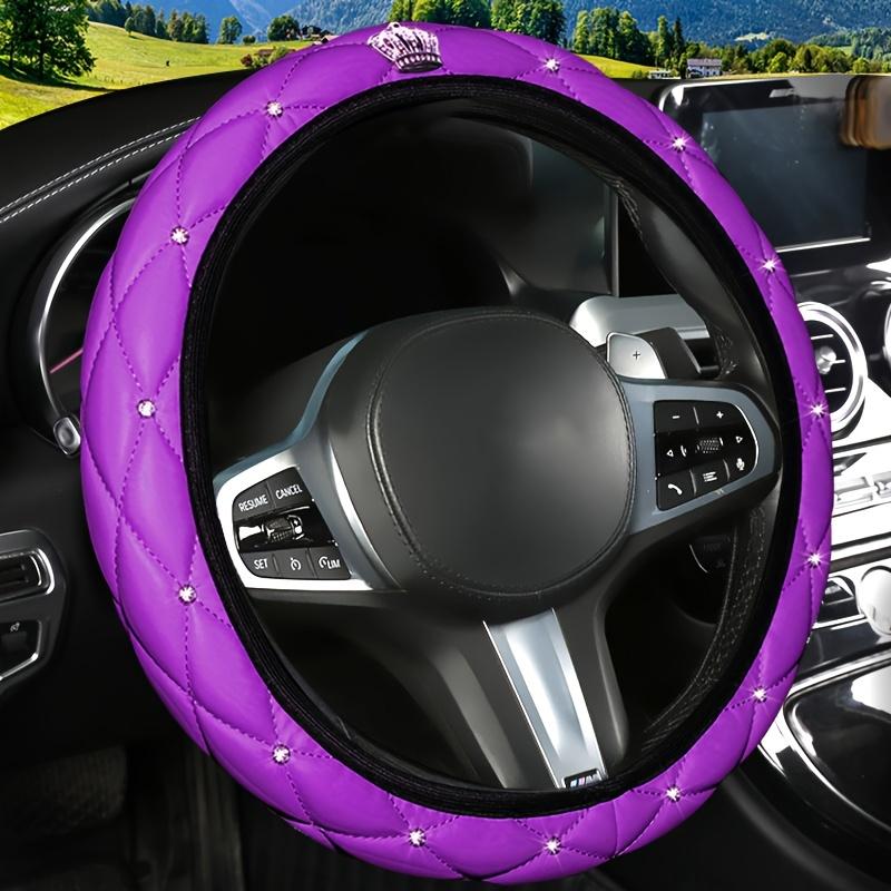 

Блестящая кожаная оплетка на руль с бриллиантовой инкрустацией для женщин - Мягкая, удобная, без внутреннего кольца, подходит, черная с акцентами из стразов фиолетовый