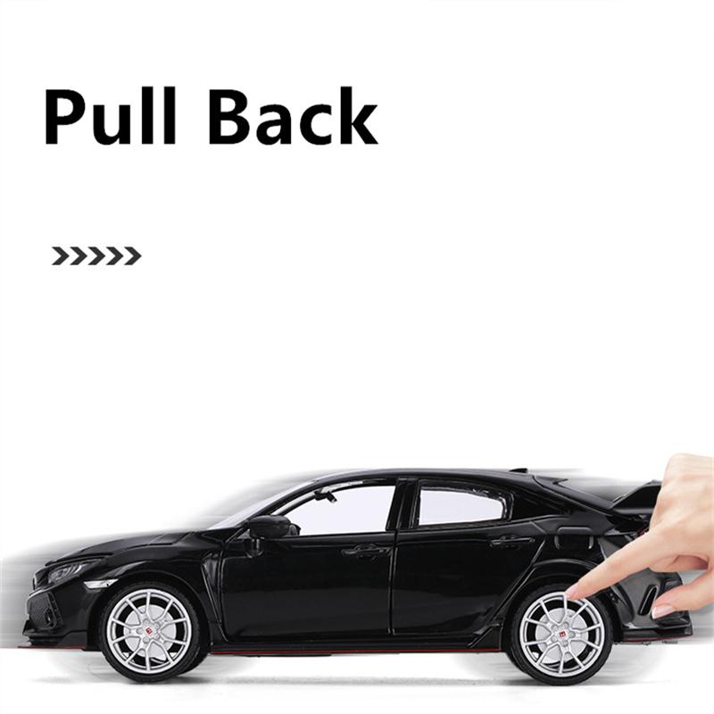 New 1:24 HONDA CIVIC TYPE-R Alloy Car Model Diecast Vehicles Metal Sports Car Model Sound and Light Collection Children Toy Gift GQ3