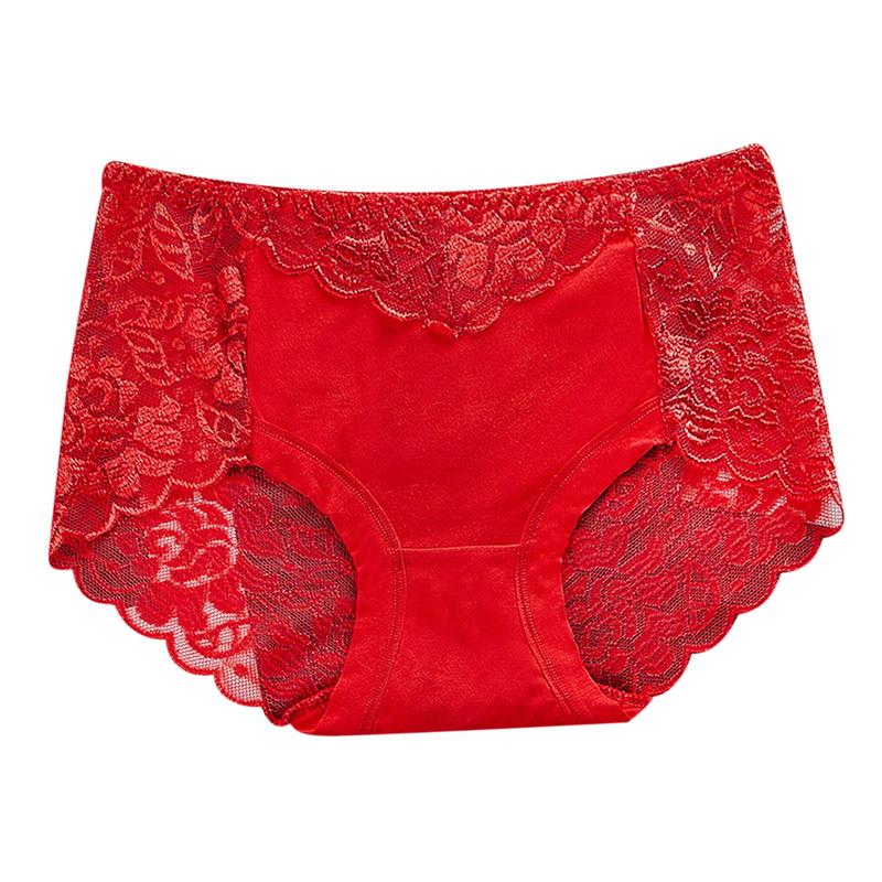 

Сексуальные трусики со средней талией, кружевные трусы, женские прозрачные трусы, нижнее белье большого размера с подтяжкой бедер 3XL красный
