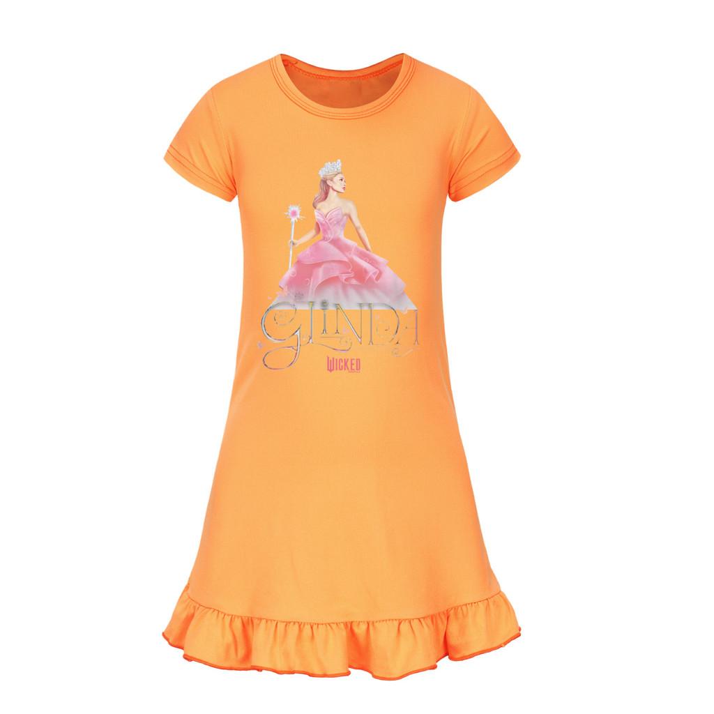 

Детское платье для девочек с принтом ведьмы, с оборками, с короткими рукавами, повседневное 160cm оранжевый