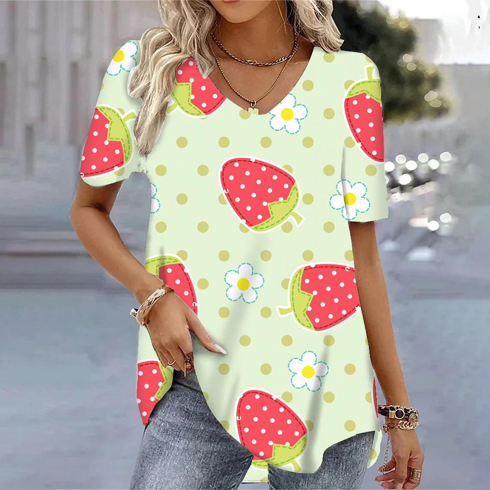Damen Oversized V-Ausschnitt T-Shirt Kawaii Tees Shirt Damen Kurzarm Tops Lässige Kurzarm T-Shirts Sommer Pullover Bluse