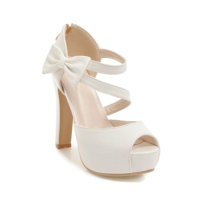 

Новые женские римские туфли с милым бантом для свадебного платья на высоком каблуке, летние туфли-лодочки с вырезом «рыбий рот» на платформе для вечеринок 39 белый