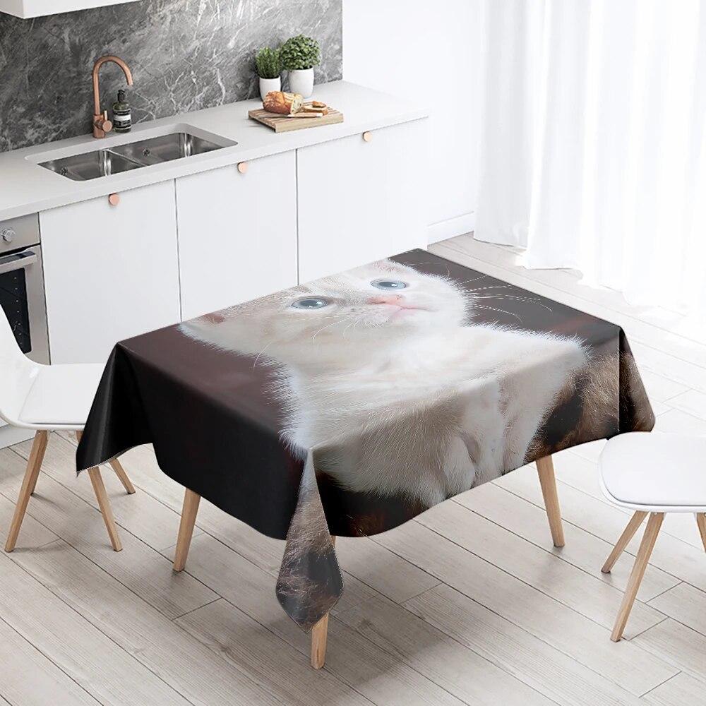 Sleeping Cat Tablecloth Cute Kitten  Anti-fouling and Waterproof Rectangular Kitchen Dining Table Home Decoration