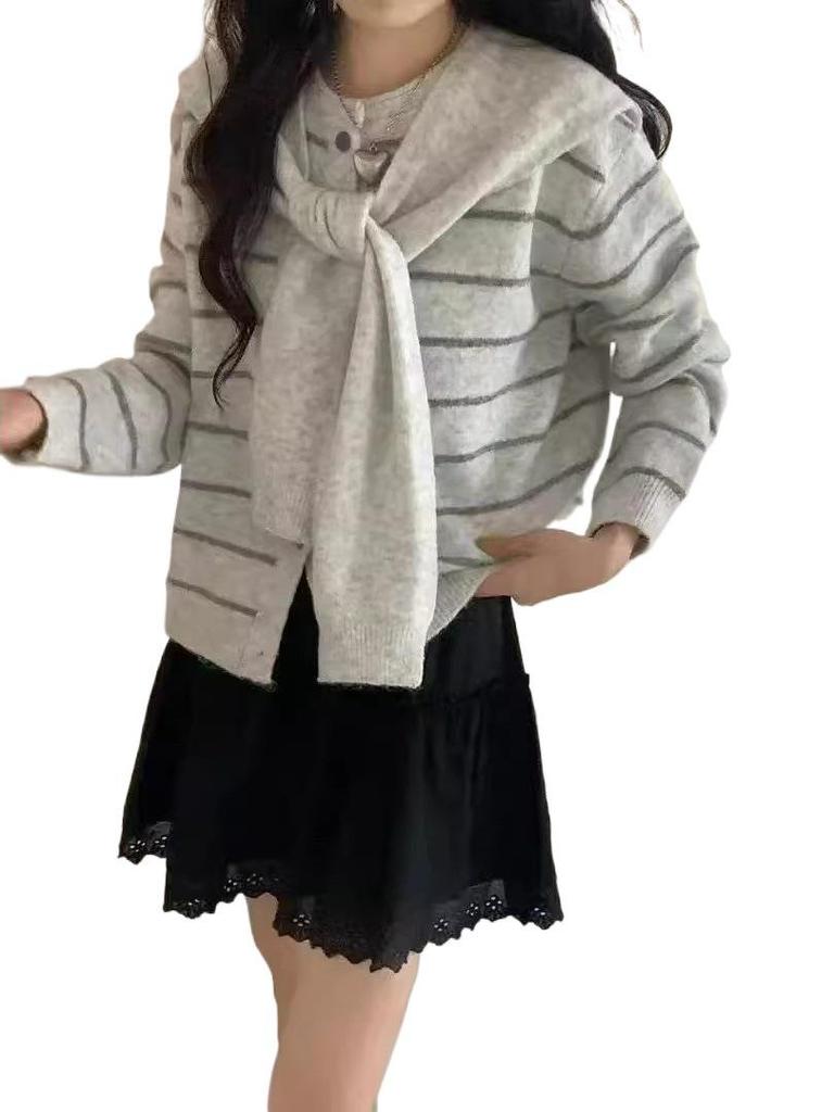 Women's Striped Knit Cardigan: Korean Design, Loose Fit, Versatile for Spring & Autumn