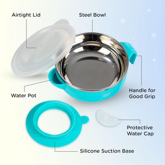 Mee Mee Baby Steel Feeding Bowl with Sunction Base | BPA Free | Food Remains Warm | Multi-Functional Snack/Fruit | Easy Grip Handle (Blue)