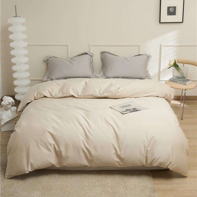100S Egyptian Long Staple Cotton Bedding Set Pure Color Simple Design All Single Duvet Cover Pillowcase Fitted Sheet