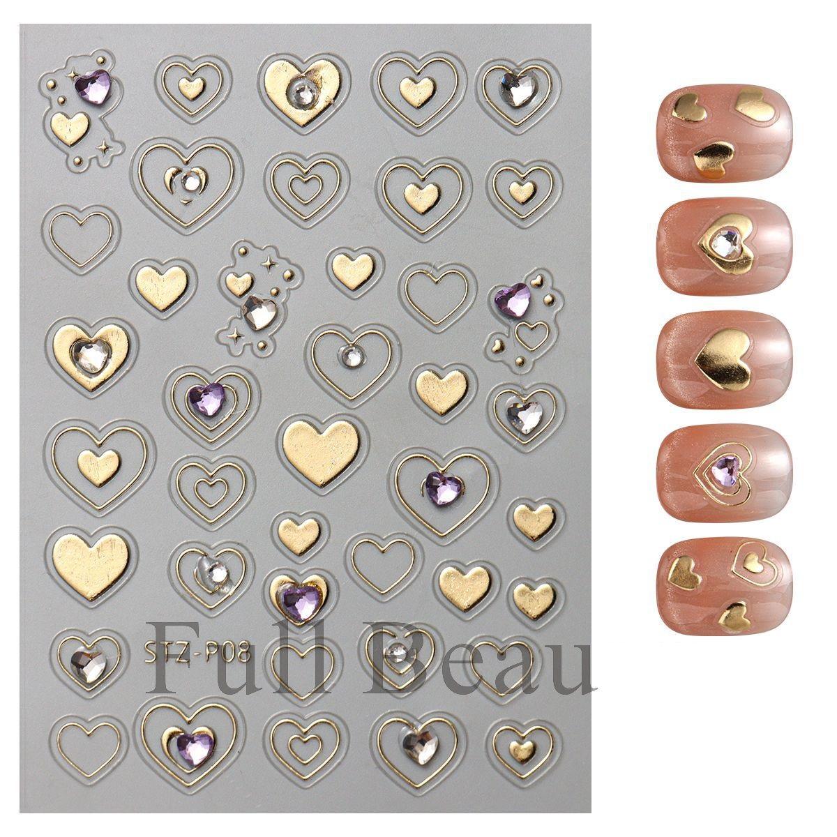 

Металлические золотые серебряные наклейки для ногтей сердечки звезды нейл-арт наклейки слайдеры маникюрный декор
