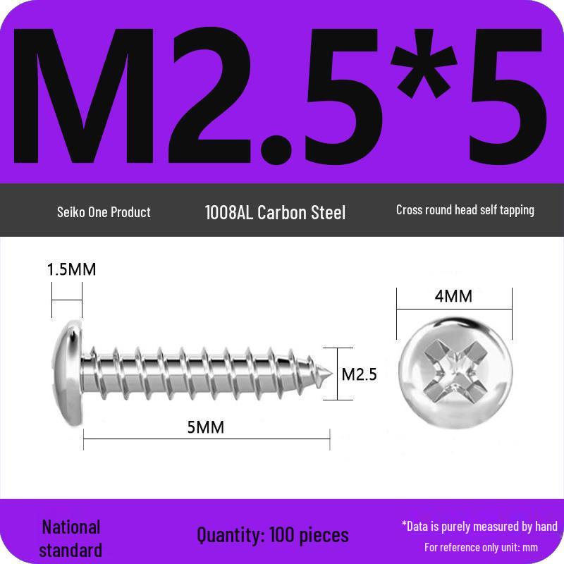 Galvanized Round Head Self-Tapping Screws PA Cross Pan (M1.2-M4, White Zinc, Pointed Tail)