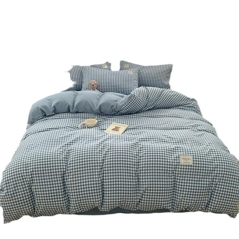 Pure Cotton Bedding Four-piece Set Simple Plaid Cotton Sheets Quilt Cover Striped Bedding