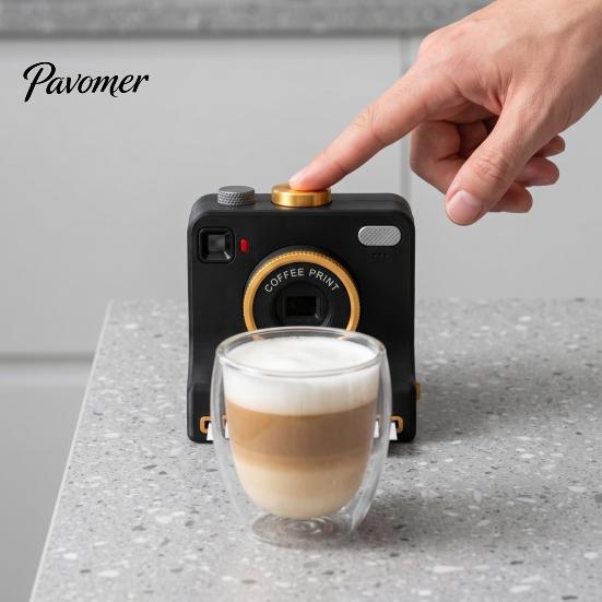 Cappuccino Pattern Maker 3D Printed Latte Art Camera, Manual Coffee Powder Printer with Barista Template Cards, Cocoa Cinnamon Stencil for Hot