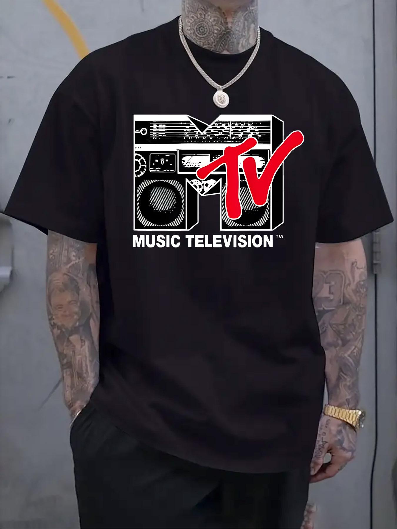 MTV Logo Graphic Short-Sleeve T-shirt - White with Red Print XXL