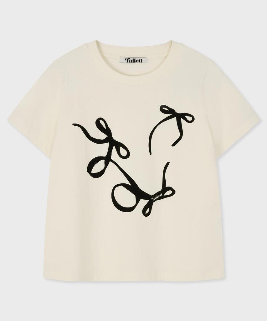 FALLETT Flowing Ribbon Crop Short Sleeve Tee Ivory