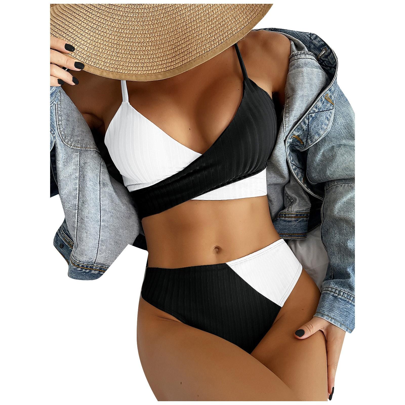 

Сентябрьский модный женский сексуальный купальник с высокой талией и принтом, бикини L чёрный