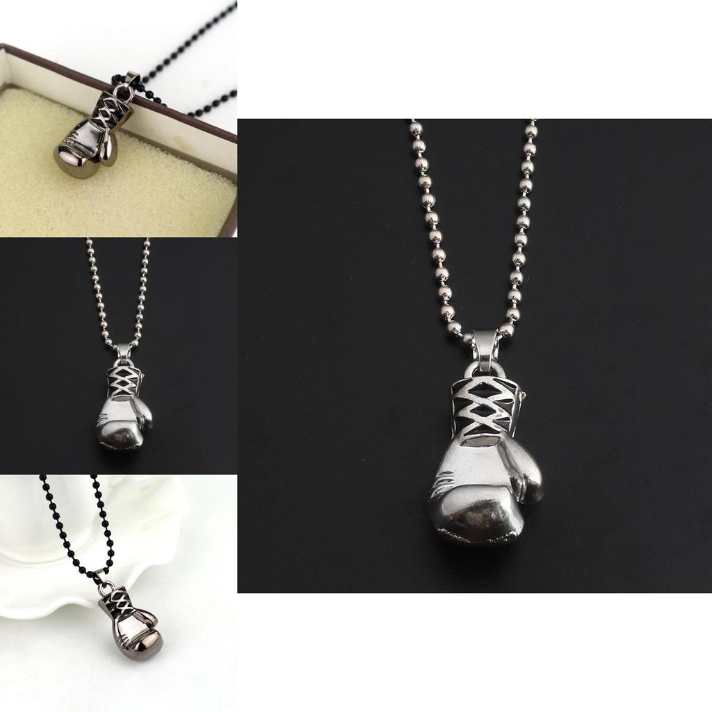 Geometric Punk Style Metal Pendant Necklace With Boxing Glove Charm For Men And Women