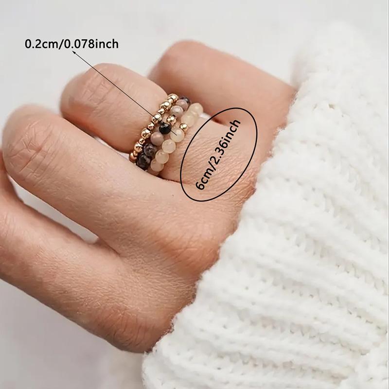 3pcs Womens Stainless Steel Natural Stone Freshwater Pearl Ring Set Handmade Elastic Simple Versatile Jewelry Christmas gifts