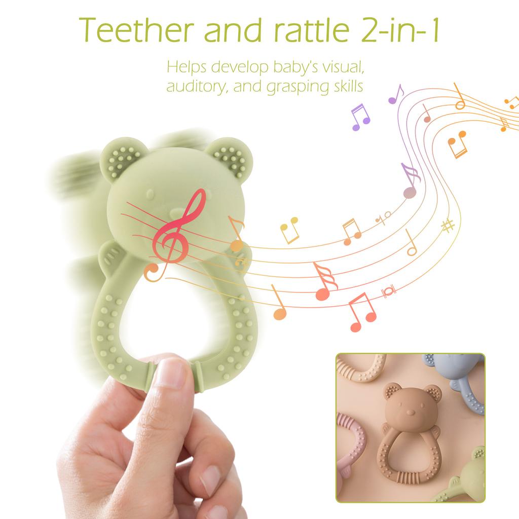 Color Kids 1PCS Silicone Baby Teether Toy BPA Free Chewing Ring Rattle Safe Teething Infant Soothing Gums Baby Shower Gift