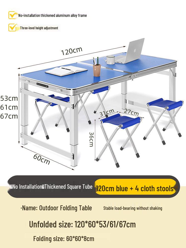 Adjustable Height Aluminum Folding Picnic Table & Chairs Set for Outdoor Camping & BBQ