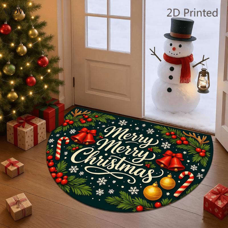 Snowman Bell Candy Cane Merry Merry Christmas Rug For Festive Doorstep Decor Durable Outdoor Floor Mat
