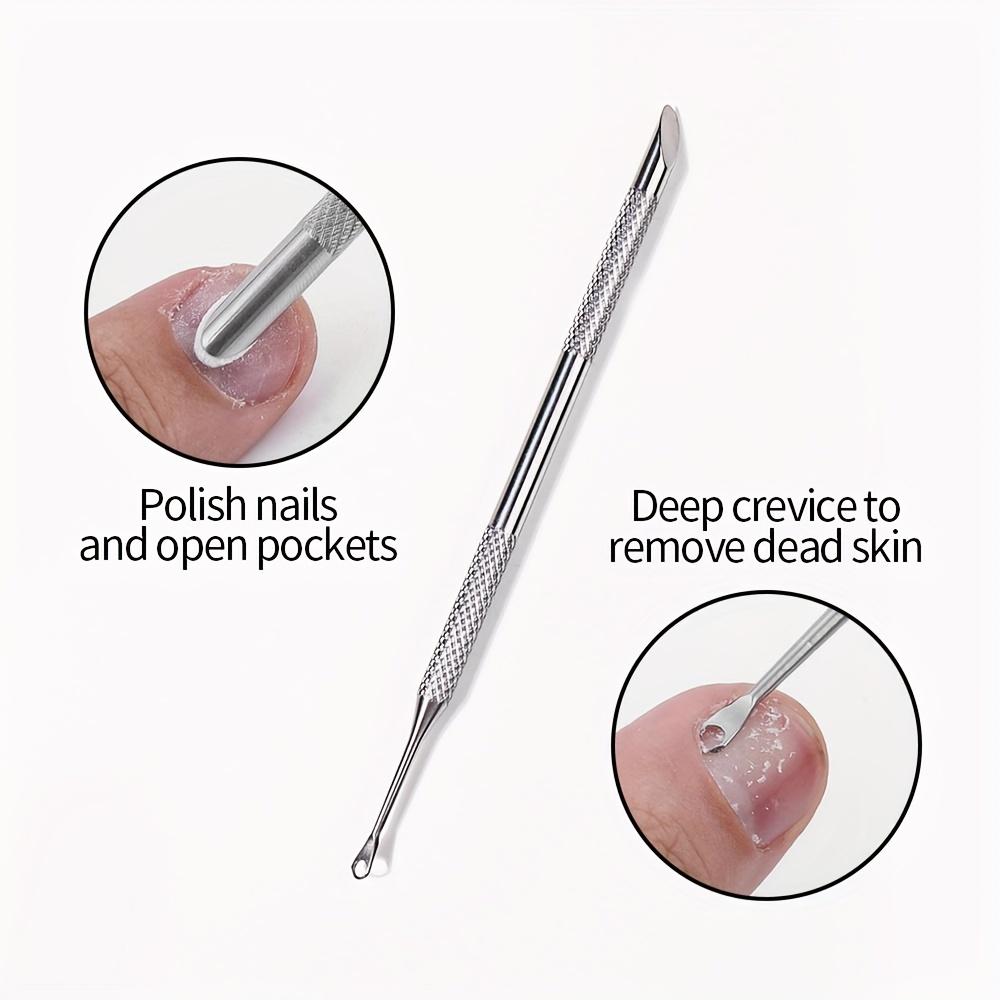 Double-Headed Nail Pusher Stainless Steel Cuticle Remover Exfoliation Prep Tool Clean Dead Skin Circle Bevel Shovel Manicure Pen