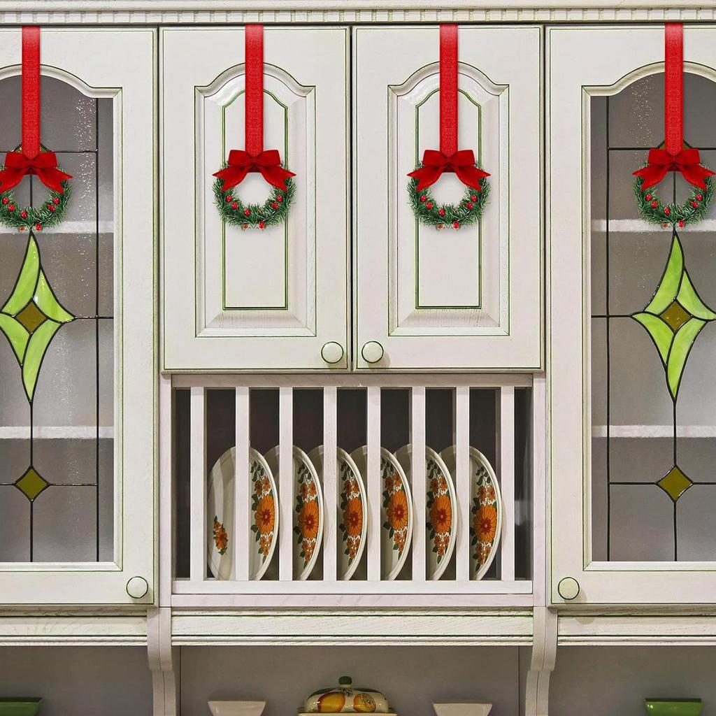 Cabinet Wreath Artificial Garland 5.12 Inches Ribbon Bow Red Berry Design Mini Christmas Wreaths For Farmhouse Porch Stairs