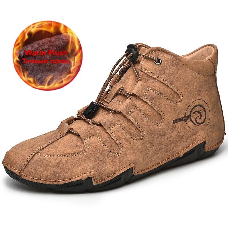 Brand Men's Boots Winter Plush Warm Men's Snow Boots Leather Moccasins Luxury Handmade Men Designer Sneakers Outdoor Trainers