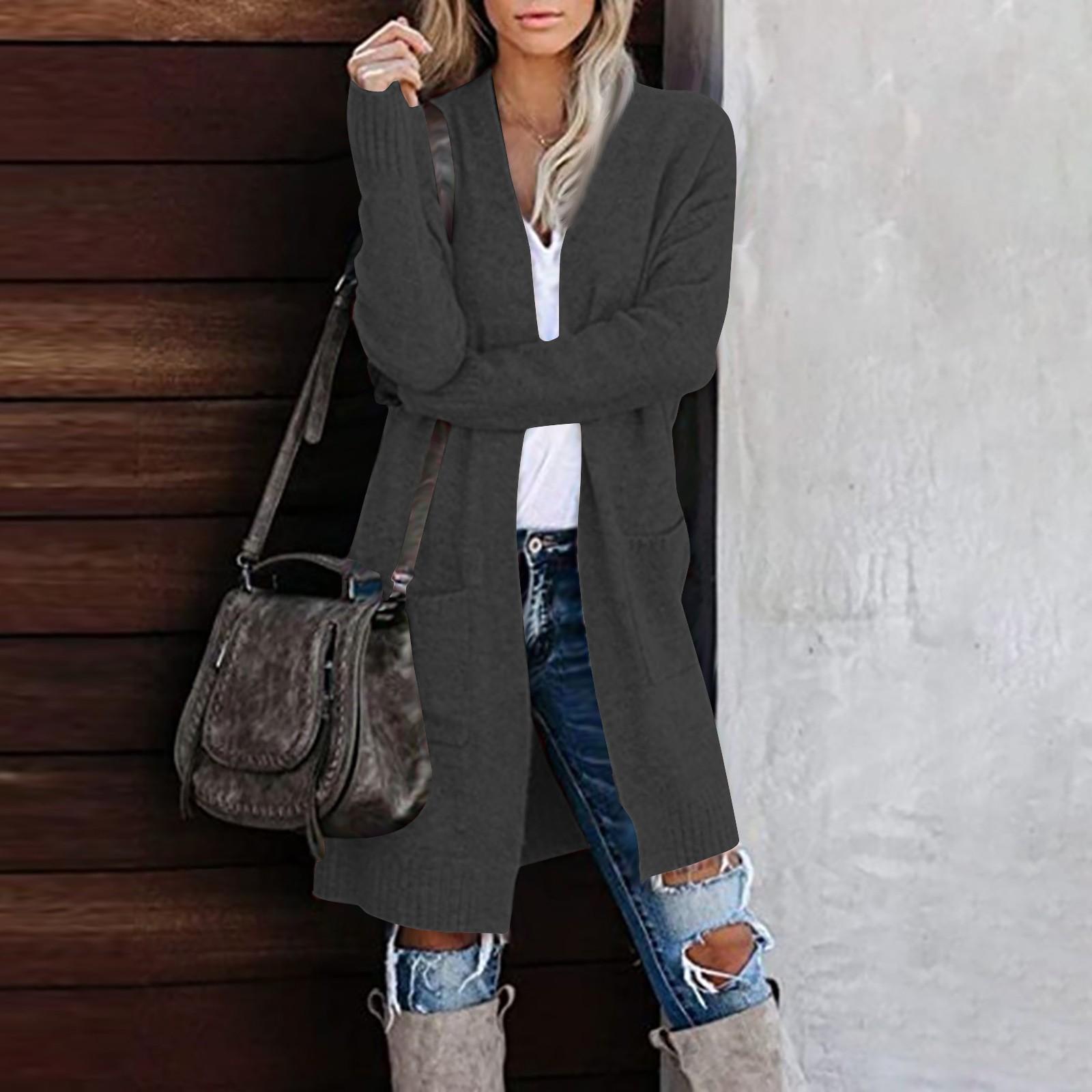 

Женский модный свободный кардиган с длинным рукавом, вязаный индивидуальный однотонный повседневный свитер XXXL чёрный