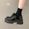 Height-increasing Loafers 2025 New Platform Muffin Shoes Women's Autumn British Style Patent Leather Small Leather Shoes Round Head Lace-up Single Sho
