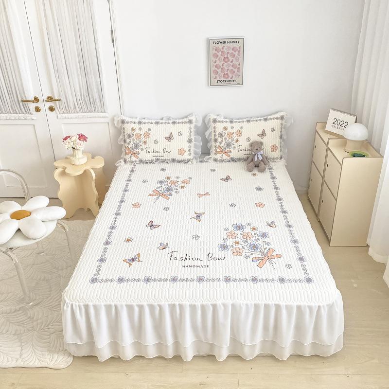 Παχύ στρώμα ύπνου από λάτεξ, σετ τριών τεμαχίων με βολάν κρεβατιού, μικρό φρέσκο, υψηλής ποιότητας δαντέλα σιφόν, πλένεται και διπλώνεται.