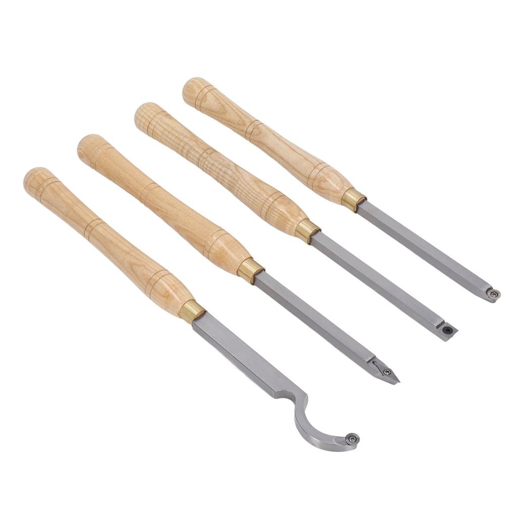 4PCS Lathe Turning Tool Set Removable Wooden Handle Incisive Hard Alloy Steel Lathe Tool for