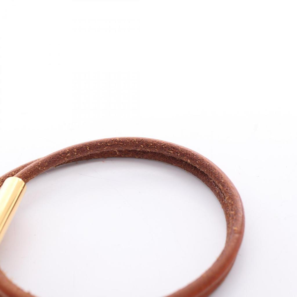 Used HERMES Tourni Tresse Bracelet Leather Gold Plated Brown Gold Gold Used Women