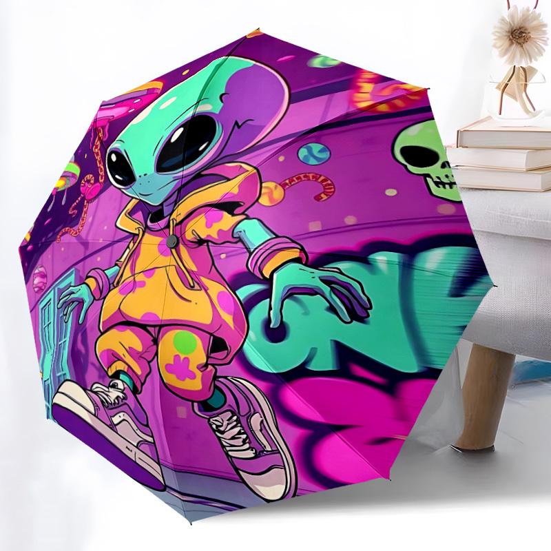 1pc UFO Alien Space Fashionable Automatic Opening/Closing Folding Umbrella with 8 Bones, Windproof Portable, Daily Use064