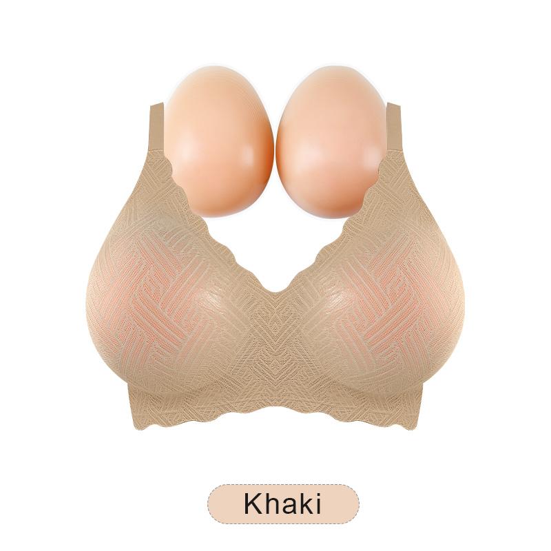 LERVANLA Silicone Fake Chest Underwear 2-in-1 Small Chest Display Big Chest Mat Women s Wireless Lace Push Up Bra B CUP