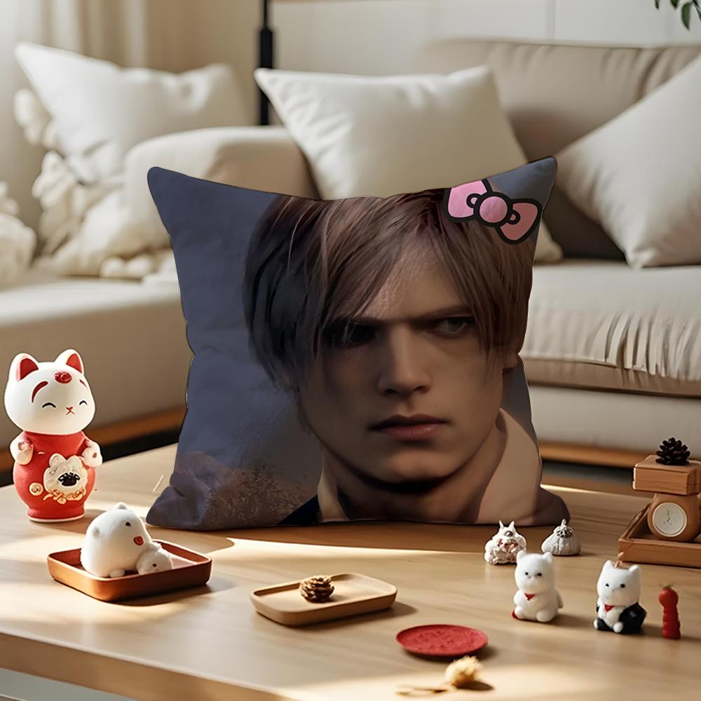 Heart Pink Leon KKennedy Cushion Cover Silky Short Plush with Invisible Zipper Dustproof Sofa Pillow Cover for Home Decor