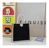 Ins Style Fashion Plaid Portable Linen Bag Large Capacity Square Bottom Jute Shopping Bag Linen Waterproof Gift Bag