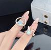 Moonstone Cute Rabbit Open Ring Planet Niche Design High-End Temperament Stacking Wearing Personalized Sweet Ring