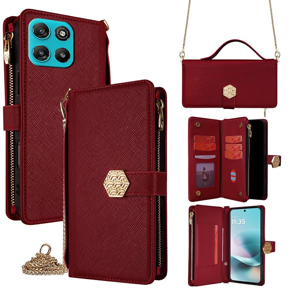 For Motorola Moto G67 Power 5G Case Cross Texture PU Leather + TPU Wallet Phone Cover with Strap