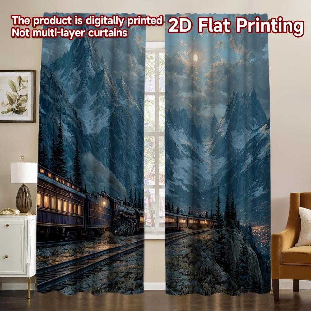 

Set Of 2 Flat Printing Mysterious Train Sunset Chic Curtains Window Treatment Versatile Polyester Decorations Curtain W100*H70(CM)-Rod Pocket&1PCS