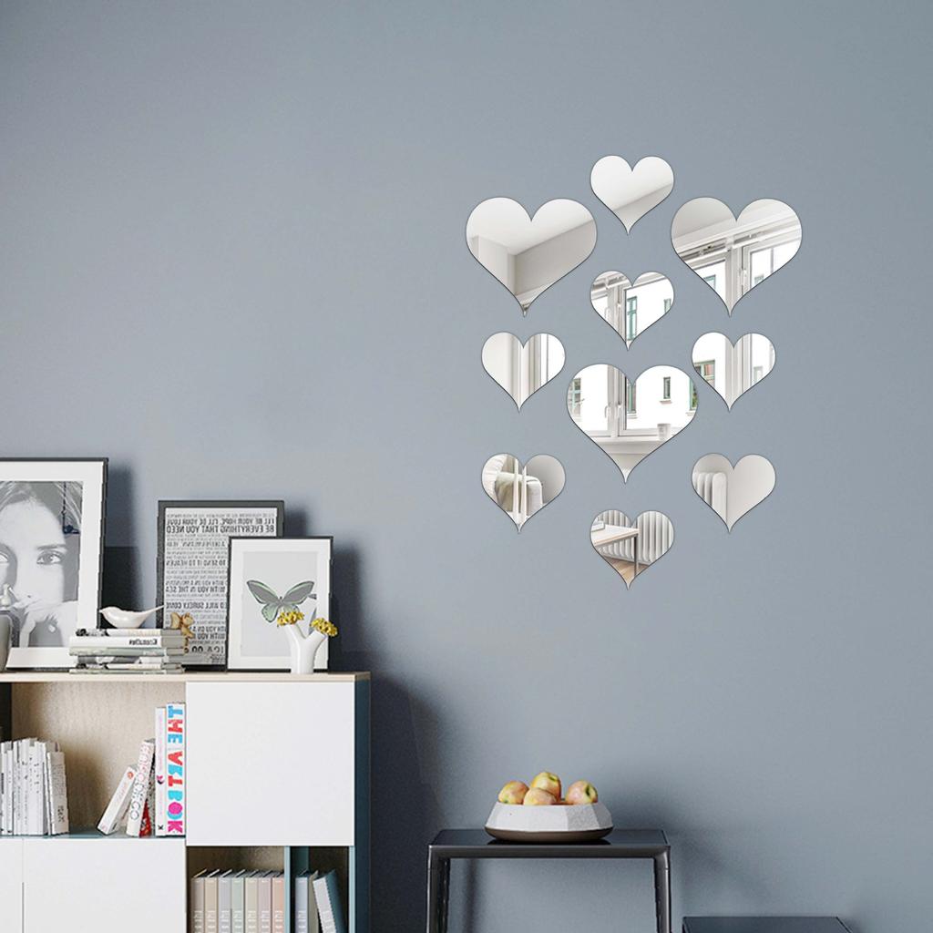 10pcs Love Hearts Mirror Wall Sticker Durable DIY Simple Wall Stickers Decal Removable Paster for Living Room Art Home Decor