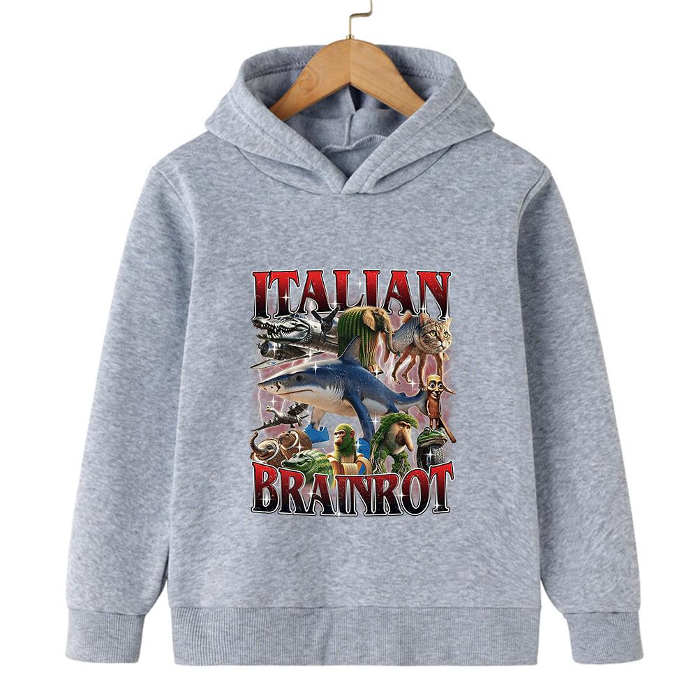 Italian Brainrot Character 2d Children's Hooded Sweatshirt Autumn and Winter Warm Boys and Girls Warm Sweatshirt Fun Ashionable