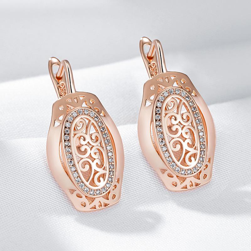 Rose Gold Color Ethnic Bride Drop Earrings For Women Hollow Pattern Natural Zircon Accessories Daily Fine Jewelry