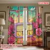2D Flat Printing 2pcs Drapes Vintage Radio with Roses Digital Printed Polyester Drapes Birthday Party Perfect for Holiday Home