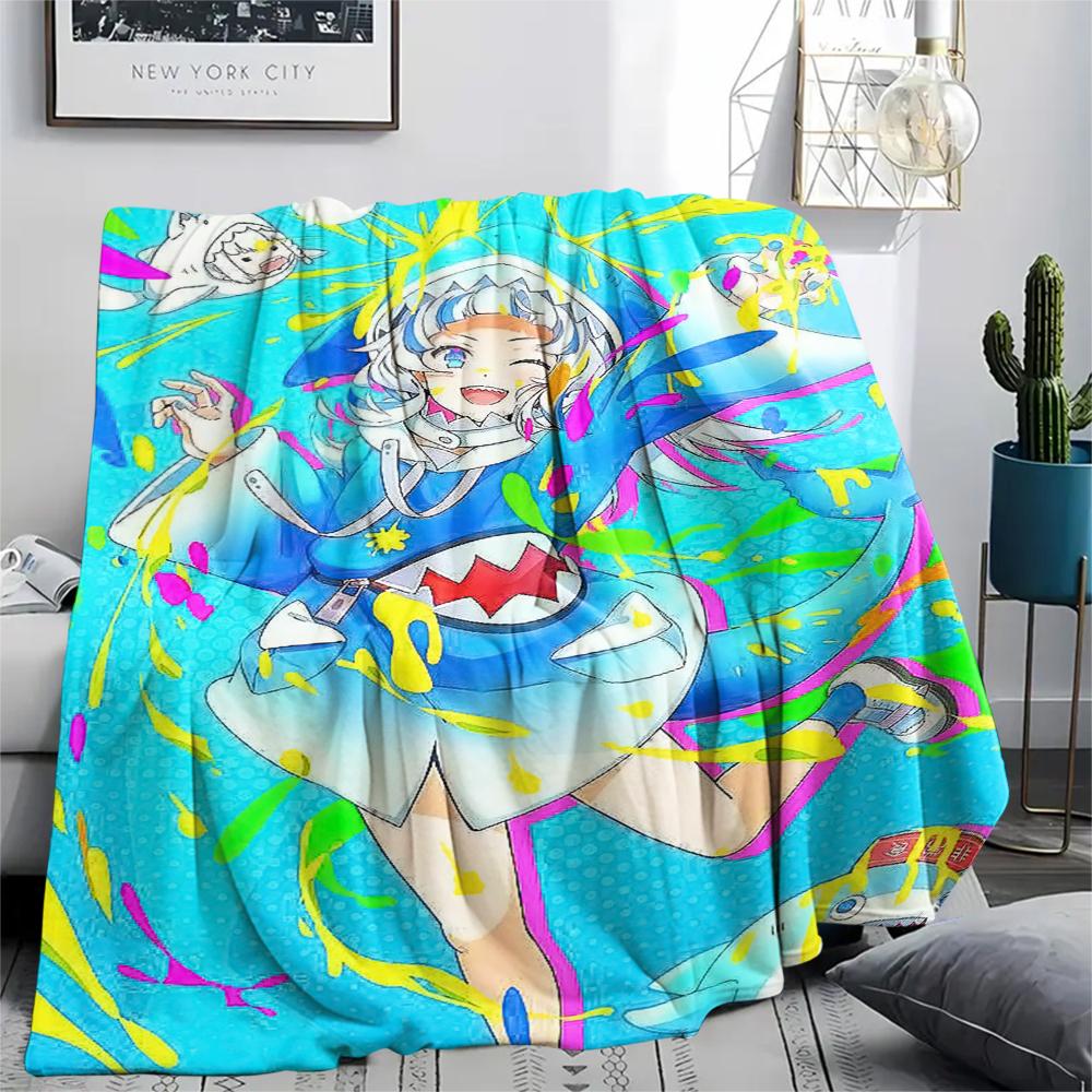 Gawr Gura Print Flanelldecke, Hohe Qualität, Bequem für alle Jahreszeiten, Heimdekoration, Wärme und Komfort, Perfekt für Weihnachtsgeschenke27
