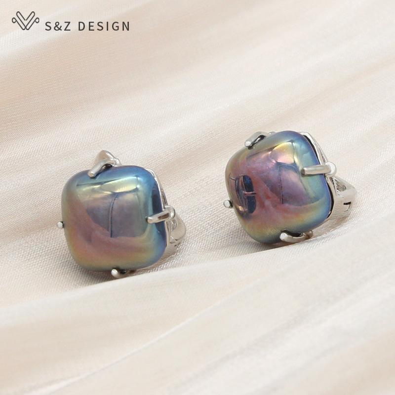 Fashion Elegant Luxury Square Colorful Drop Earrings For Women Girl Wedding Party Trendy Rose Gold Color Jewelry Eardrop