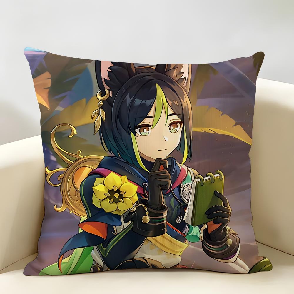 Tighnari Genshin Impact Cushion Cover Natural Linen Organic Fabric DoubleSided Printing Room Sofa Decor Pillow Case