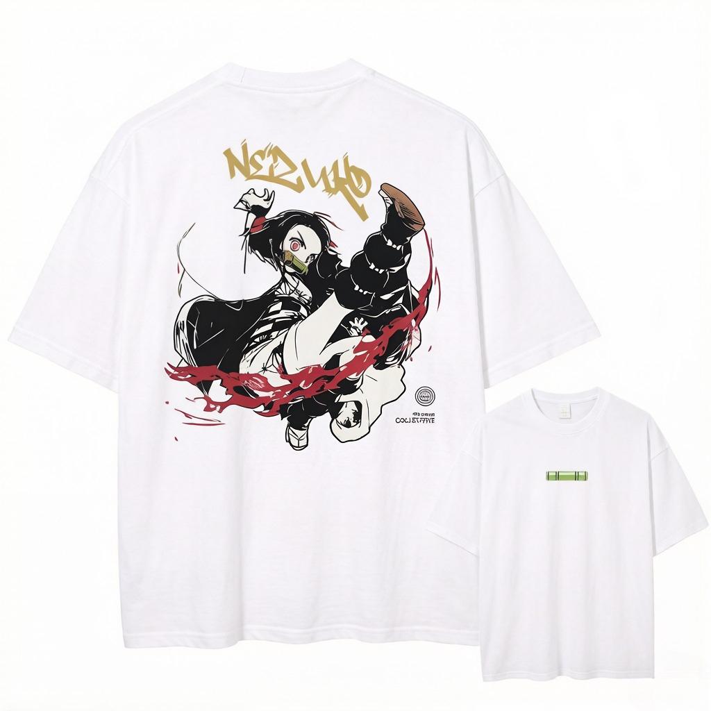 

Summer Washed Vintage T Shirts Unisex Demon Slayer Anime Print Harajuku ONeck Short Sleeved Tees Unisex Streetwear Tops S